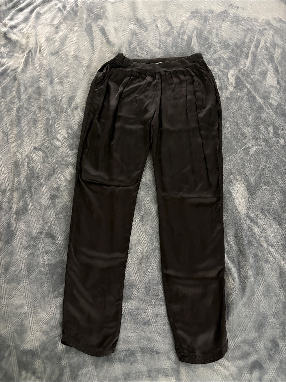 Women's Black Elastic-Waist Straight-Leg Pants